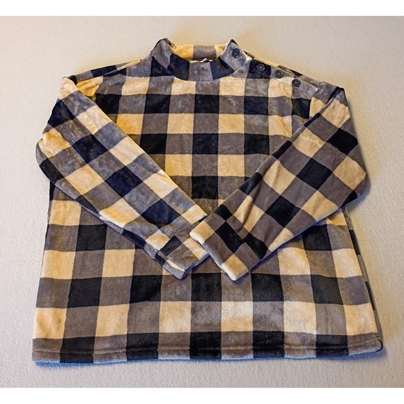 Emily Daniels Sweaters - Emily Daniels Sz L Buffalo Plaid Checkerboard Minky Fleece Sweater Button Accent